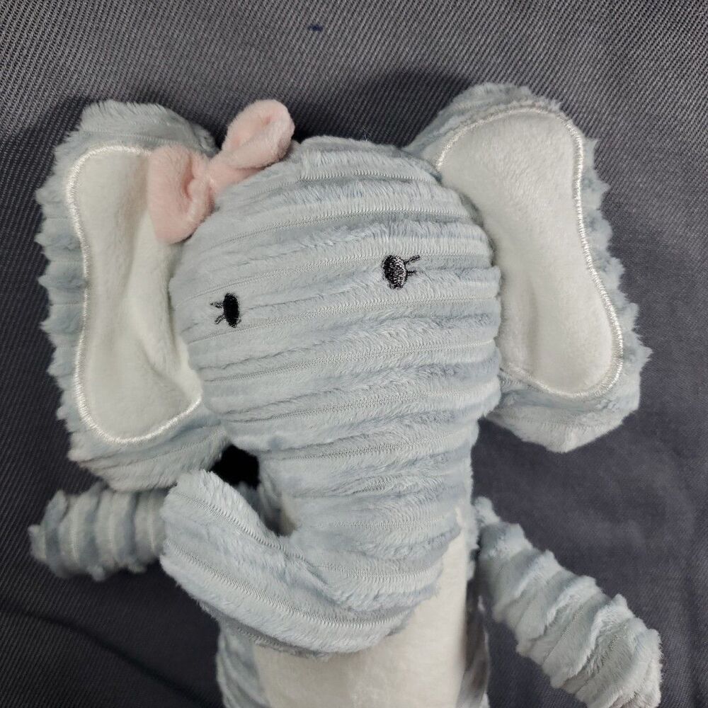 Unbranded 12" Elephant Plush Baby Girl Blue Grey Pink Bow Ribbed Stuffed Animal‎